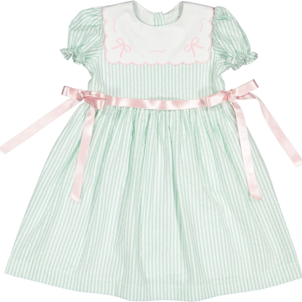 Green and Pink Striped Kids Casual Dress